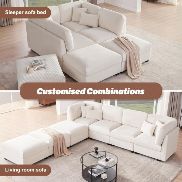 125 Inch Oversized Corduroy Modular Sectional Sofa, U Shaped Modular Couch with Storage, 6 Seat Convertible Corduroy Couch, Comfy Sectional Couches for Living Room with Memory Foam, Grey