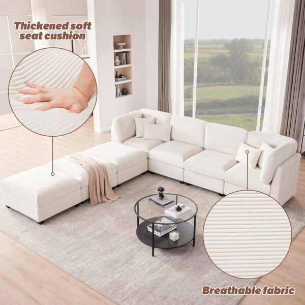 125 Inch Oversized Corduroy Modular Sectional Sofa, U Shaped Modular Couch with Storage, 6 Seat Convertible Corduroy Couch, Comfy Sectional Couches for Living Room with Memory Foam, Grey