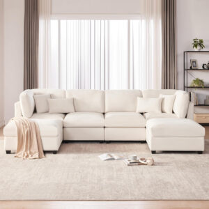 125 Inch Oversized Corduroy Modular Sectional Sofa, U Shaped Modular Couch with Storage, 6 Seat Convertible Corduroy Couch, Comfy Sectional Couches for Living Room with Memory Foam, Grey