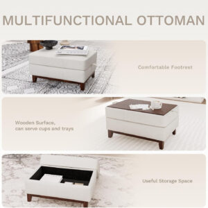 COLAMY 118" U-Shaped Sectional Couch, 4-Seat Modular Sofa with 2 Ottomans and Foldable Side Table, Grey for Living Room