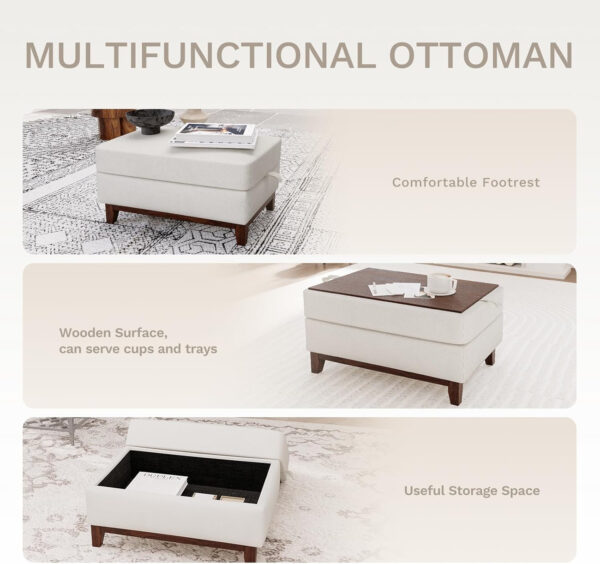 COLAMY 118" U-Shaped Sectional Couch, 4-Seat Modular Sofa with 2 Ottomans and Foldable Side Table, Grey for Living Room