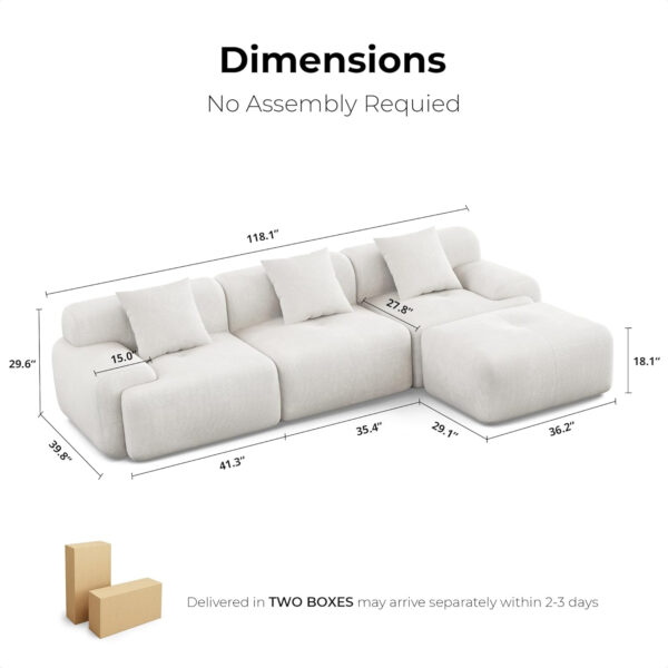 68855a566f324751bd4ffe4ff3f5f664ee58f976b1e53bff22eba.jpg LIKIMIO 118" Modern L-Shaped Modular Sectional Sofa for Living Room, Corduroy Upholstery Beige, Oversized 3-Seater Couch with Deep Seat and Movable Ottoman – No Assembly