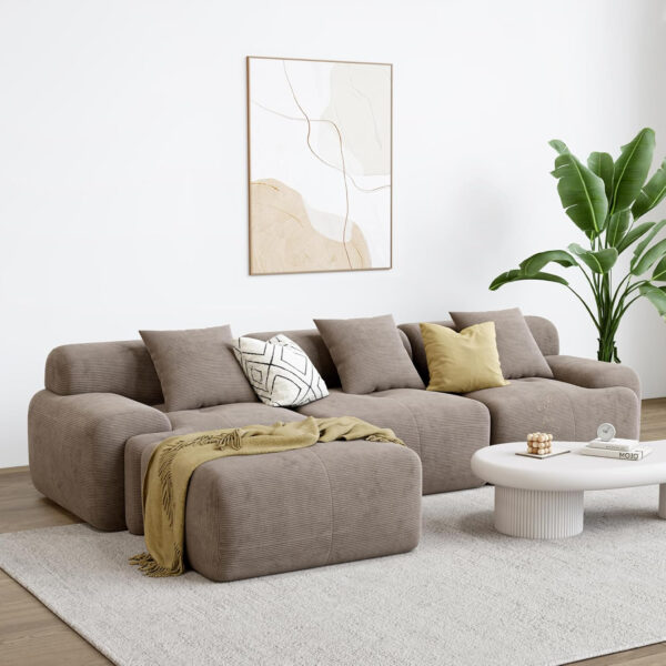 68855a5c8b75d907be51295439110c0fbdbf8fe09c13aacd56f9e.jpg LIKIMIO 118" Modern L-Shaped Modular Sectional Sofa for Living Room, Corduroy Upholstery Beige, Oversized 3-Seater Couch with Deep Seat and Movable Ottoman – No Assembly