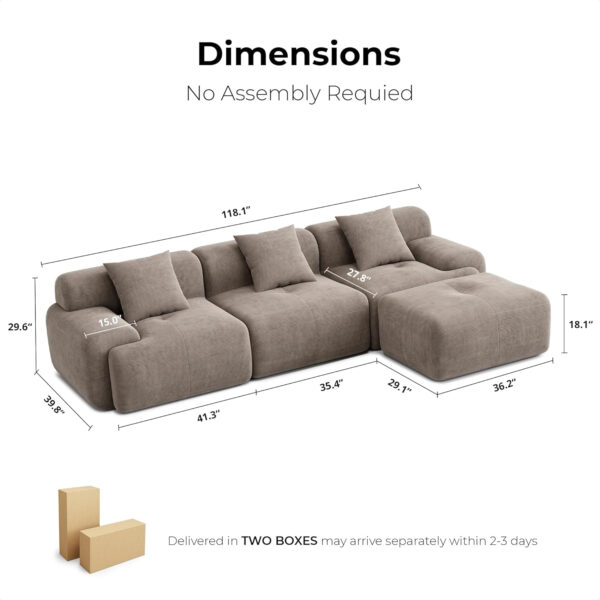 68855a5d71dde7e6e22c212afef0773ff18ba2d5387882c925c80.jpg LIKIMIO 118" Modern L-Shaped Modular Sectional Sofa for Living Room, Corduroy Upholstery Beige, Oversized 3-Seater Couch with Deep Seat and Movable Ottoman – No Assembly