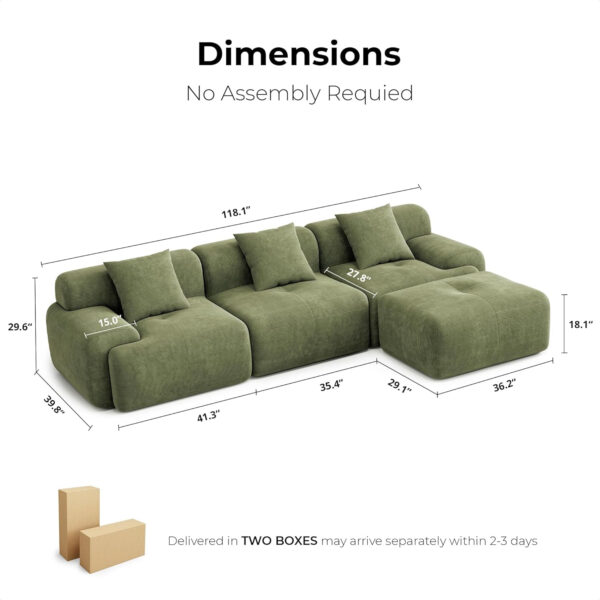 68855a6b2a747e30c6acd654a81c3455242245ed3159aa972e41b.jpg LIKIMIO 118" Modern L-Shaped Modular Sectional Sofa for Living Room, Corduroy Upholstery Beige, Oversized 3-Seater Couch with Deep Seat and Movable Ottoman – No Assembly