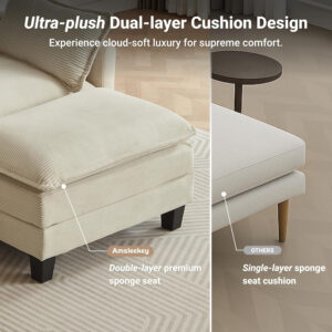 68855a982295b4d03b8a73f8addbfbdfe8ccb29ff03f8ee004cbf.jpg Modular Sectional Sofa, 111.5" U-Shaped Corduroy Comfy Sectional Couches for Living Room, 3-Seater Cloud Couches with 2 Movable Ottomans, Flexible Combination Modern Deep Seat Sofa (Beige)