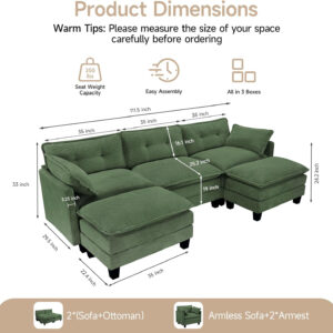 68855a9d1f55c5ef1c41b418fb77b791527f0a6e2203520405aa1.jpg Modular Sectional Sofa, 111.5" U-Shaped Corduroy Comfy Sectional Couches for Living Room, 3-Seater Cloud Couches with 2 Movable Ottomans, Flexible Combination Modern Deep Seat Sofa (Beige)