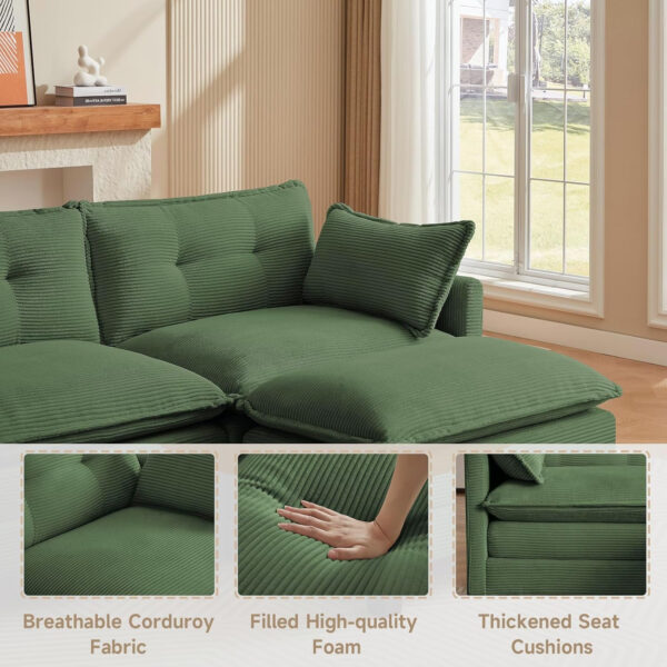 68855aa0bb1706573d695298328d176775e7b4d5e85522ea63dfe.jpg Modular Sectional Sofa, 111.5" U-Shaped Corduroy Comfy Sectional Couches for Living Room, 3-Seater Cloud Couches with 2 Movable Ottomans, Flexible Combination Modern Deep Seat Sofa (Beige)