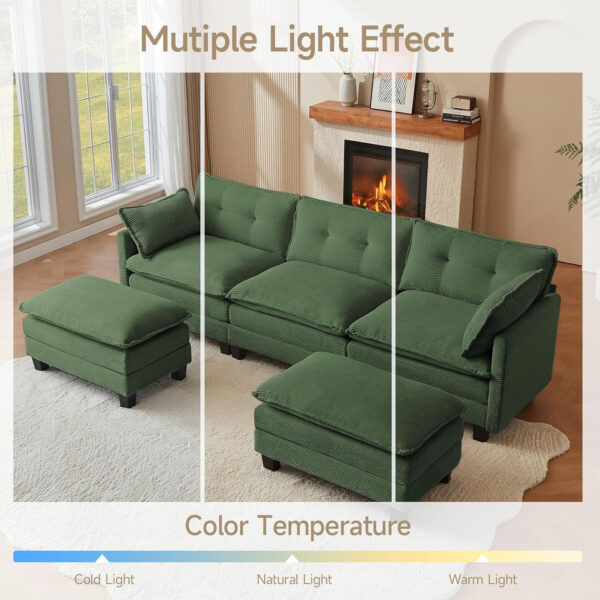 68855aa2f27f676178d8fc31fb74cb4032b7cabc8981120503315.jpg Modular Sectional Sofa, 111.5" U-Shaped Corduroy Comfy Sectional Couches for Living Room, 3-Seater Cloud Couches with 2 Movable Ottomans, Flexible Combination Modern Deep Seat Sofa (Beige)