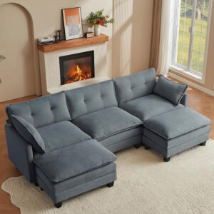 68855aa49cb013d76c68f85ba935c49e5d7c7a46721afb21c7d1b.jpg Modular Sectional Sofa, 111.5" U-Shaped Corduroy Comfy Sectional Couches for Living Room, 3-Seater Cloud Couches with 2 Movable Ottomans, Flexible Combination Modern Deep Seat Sofa (Beige)