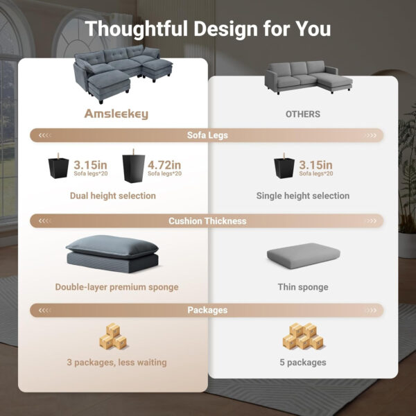 68855aa661a718914c66b2ca432991ceff2500f00430fe6acdedd.jpg Modular Sectional Sofa, 111.5" U-Shaped Corduroy Comfy Sectional Couches for Living Room, 3-Seater Cloud Couches with 2 Movable Ottomans, Flexible Combination Modern Deep Seat Sofa (Beige)