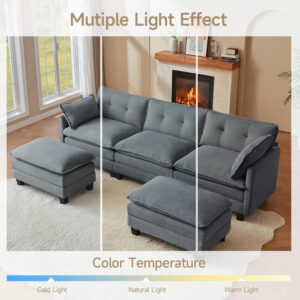 68855aaace6baa294e548c099e7f4392c176c5609224f35e16eb7.jpg Modular Sectional Sofa, 111.5" U-Shaped Corduroy Comfy Sectional Couches for Living Room, 3-Seater Cloud Couches with 2 Movable Ottomans, Flexible Combination Modern Deep Seat Sofa (Beige)