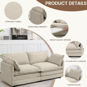 ROWHY Oversized Modular Sectional Sofa with Movable Ottoman, 112 Inch 4 Seat Modern Corduroy Sofa Set, Convertible L Shaped Couch for Living Room and Office, Beige