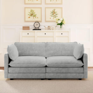 ROWHY Oversized Modular Sectional Sofa with Movable Ottoman, 112 Inch 4 Seat Modern Corduroy Sofa Set, Convertible L Shaped Couch for Living Room and Office, Beige