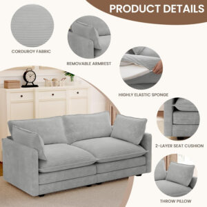 ROWHY Oversized Modular Sectional Sofa with Movable Ottoman, 112 Inch 4 Seat Modern Corduroy Sofa Set, Convertible L Shaped Couch for Living Room and Office, Beige