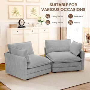 ROWHY Oversized Modular Sectional Sofa with Movable Ottoman, 112 Inch 4 Seat Modern Corduroy Sofa Set, Convertible L Shaped Couch for Living Room and Office, Beige