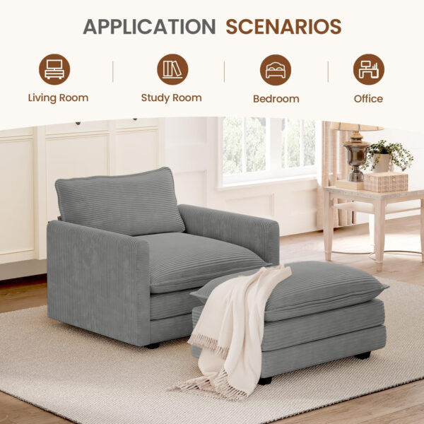 ROWHY Oversized Modular Sectional Sofa with Movable Ottoman, 112 Inch 4 Seat Modern Corduroy Sofa Set, Convertible L Shaped Couch for Living Room and Office, Beige