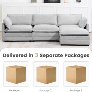 ROWHY Oversized Modular Sectional Sofa with Movable Ottoman, 112 Inch 4 Seat Modern Corduroy Sofa Set, Convertible L Shaped Couch for Living Room and Office, Beige