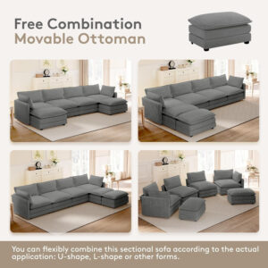 ROWHY Oversized Modular Sectional Sofa with Movable Ottoman, 112 Inch 4 Seat Modern Corduroy Sofa Set, Convertible L Shaped Couch for Living Room and Office, Beige