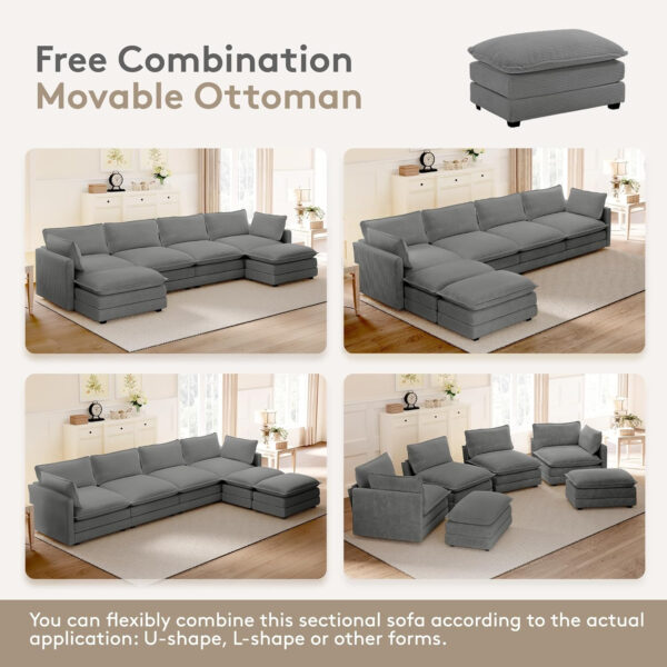 ROWHY Oversized Modular Sectional Sofa with Movable Ottoman, 112 Inch 4 Seat Modern Corduroy Sofa Set, Convertible L Shaped Couch for Living Room and Office, Beige