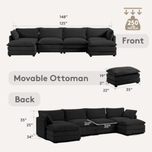 ROWHY Oversized Modular Sectional Sofa with Movable Ottoman, 112 Inch 4 Seat Modern Corduroy Sofa Set, Convertible L Shaped Couch for Living Room and Office, Beige