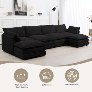 ROWHY Oversized Modular Sectional Sofa with Movable Ottoman, 112 Inch 4 Seat Modern Corduroy Sofa Set, Convertible L Shaped Couch for Living Room and Office, Beige
