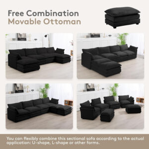 ROWHY Oversized Modular Sectional Sofa with Movable Ottoman, 112 Inch 4 Seat Modern Corduroy Sofa Set, Convertible L Shaped Couch for Living Room and Office, Beige
