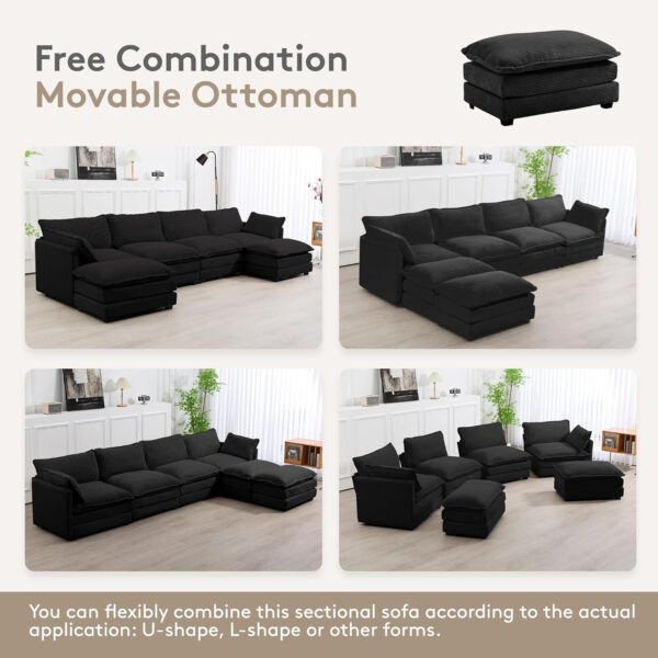 ROWHY Oversized Modular Sectional Sofa with Movable Ottoman, 112 Inch 4 Seat Modern Corduroy Sofa Set, Convertible L Shaped Couch for Living Room and Office, Beige