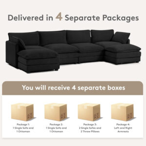 ROWHY Oversized Modular Sectional Sofa with Movable Ottoman, 112 Inch 4 Seat Modern Corduroy Sofa Set, Convertible L Shaped Couch for Living Room and Office, Beige