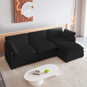ROWHY Oversized Modular Sectional Sofa with Movable Ottoman, 112 Inch 4 Seat Modern Corduroy Sofa Set, Convertible L Shaped Couch for Living Room and Office, Beige