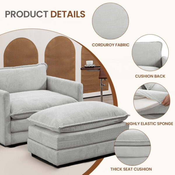 ROWHY Oversized Modular Sectional Sofa with Movable Ottoman, 112 Inch 4 Seat Modern Corduroy Sofa Set, Convertible L Shaped Couch for Living Room and Office, Beige