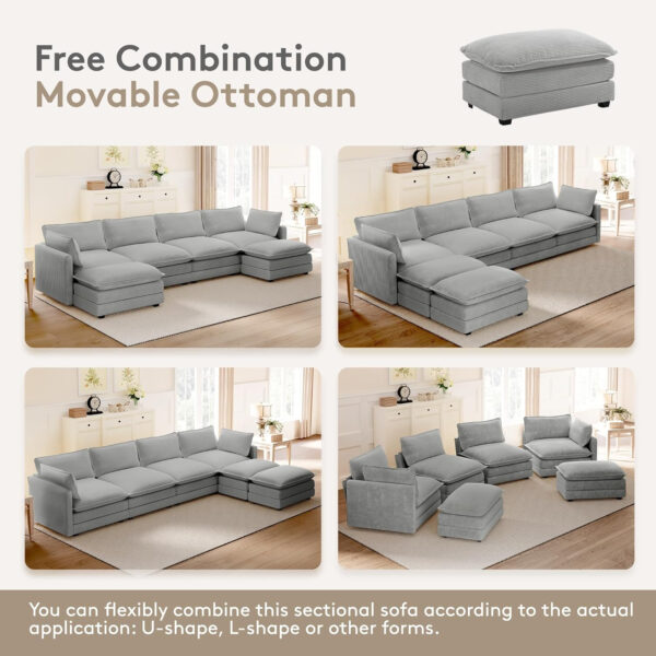 ROWHY Oversized Modular Sectional Sofa with Movable Ottoman, 112 Inch 4 Seat Modern Corduroy Sofa Set, Convertible L Shaped Couch for Living Room and Office, Beige
