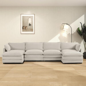 ROWHY Oversized Modular Sectional Sofa with Movable Ottoman, 112 Inch 4 Seat Modern Corduroy Sofa Set, Convertible L Shaped Couch for Living Room and Office, Beige