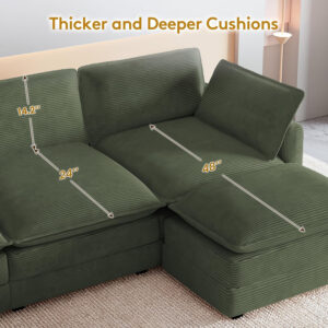 ROWHY Oversized Modular Sectional Sofa with Movable Ottoman, 112 Inch 4 Seat Modern Corduroy Sofa Set, Convertible L Shaped Couch for Living Room and Office, Beige