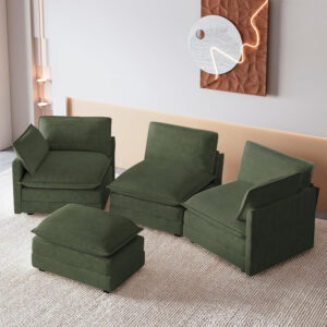 ROWHY Oversized Modular Sectional Sofa with Movable Ottoman, 112 Inch 4 Seat Modern Corduroy Sofa Set, Convertible L Shaped Couch for Living Room and Office, Beige