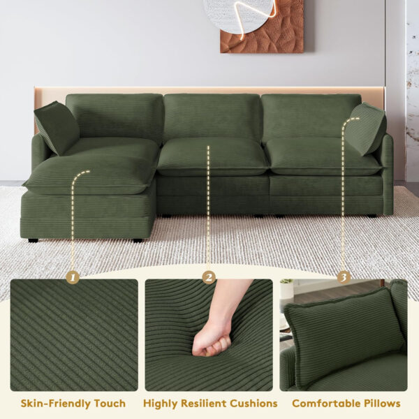 ROWHY Oversized Modular Sectional Sofa with Movable Ottoman, 112 Inch 4 Seat Modern Corduroy Sofa Set, Convertible L Shaped Couch for Living Room and Office, Beige