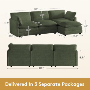 ROWHY Oversized Modular Sectional Sofa with Movable Ottoman, 112 Inch 4 Seat Modern Corduroy Sofa Set, Convertible L Shaped Couch for Living Room and Office, Beige