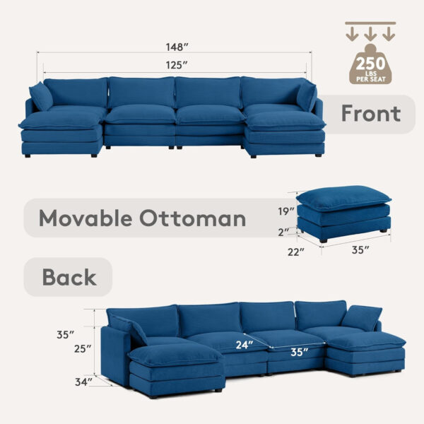 ROWHY Oversized Modular Sectional Sofa with Movable Ottoman, 112 Inch 4 Seat Modern Corduroy Sofa Set, Convertible L Shaped Couch for Living Room and Office, Beige