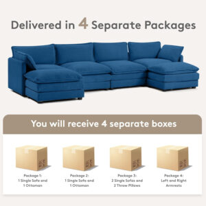 ROWHY Oversized Modular Sectional Sofa with Movable Ottoman, 112 Inch 4 Seat Modern Corduroy Sofa Set, Convertible L Shaped Couch for Living Room and Office, Beige