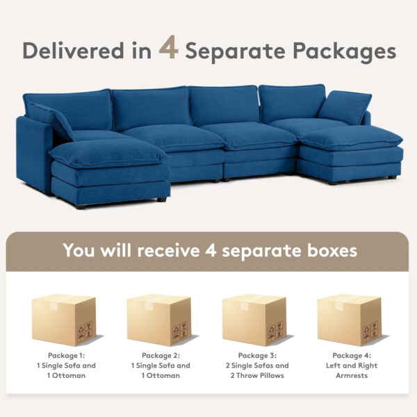 ROWHY Oversized Modular Sectional Sofa with Movable Ottoman, 112 Inch 4 Seat Modern Corduroy Sofa Set, Convertible L Shaped Couch for Living Room and Office, Beige