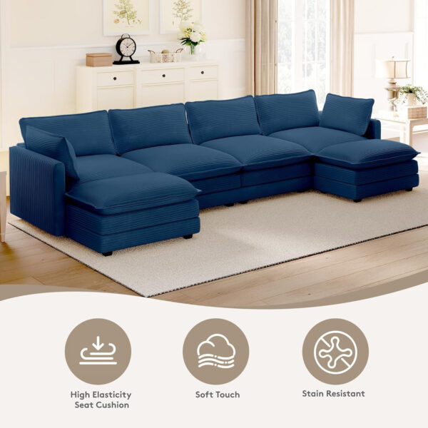 ROWHY Oversized Modular Sectional Sofa with Movable Ottoman, 112 Inch 4 Seat Modern Corduroy Sofa Set, Convertible L Shaped Couch for Living Room and Office, Beige