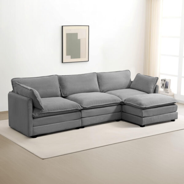 ROWHY Oversized Modular Sectional Sofa with Movable Ottoman, 112 Inch 4 Seat Modern Corduroy Sofa Set, Convertible L Shaped Couch for Living Room and Office, Beige