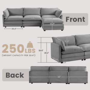 ROWHY Oversized Modular Sectional Sofa with Movable Ottoman, 112 Inch 4 Seat Modern Corduroy Sofa Set, Convertible L Shaped Couch for Living Room and Office, Beige