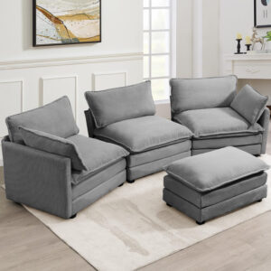ROWHY Oversized Modular Sectional Sofa with Movable Ottoman, 112 Inch 4 Seat Modern Corduroy Sofa Set, Convertible L Shaped Couch for Living Room and Office, Beige