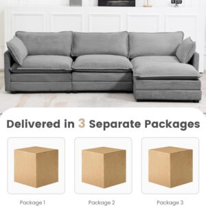 ROWHY Oversized Modular Sectional Sofa with Movable Ottoman, 112 Inch 4 Seat Modern Corduroy Sofa Set, Convertible L Shaped Couch for Living Room and Office, Beige