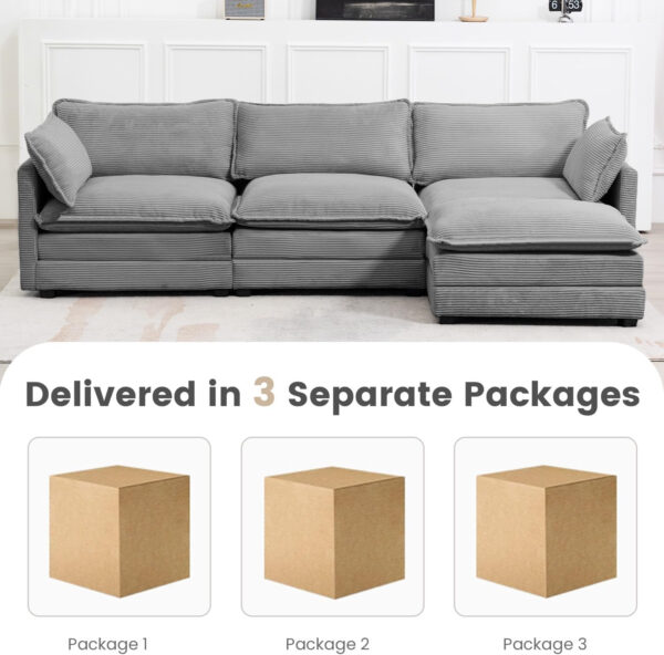 ROWHY Oversized Modular Sectional Sofa with Movable Ottoman, 112 Inch 4 Seat Modern Corduroy Sofa Set, Convertible L Shaped Couch for Living Room and Office, Beige