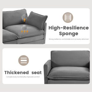 ROWHY Oversized Modular Sectional Sofa with Movable Ottoman, 112 Inch 4 Seat Modern Corduroy Sofa Set, Convertible L Shaped Couch for Living Room and Office, Beige