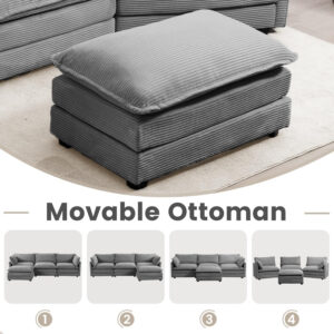 ROWHY Oversized Modular Sectional Sofa with Movable Ottoman, 112 Inch 4 Seat Modern Corduroy Sofa Set, Convertible L Shaped Couch for Living Room and Office, Beige
