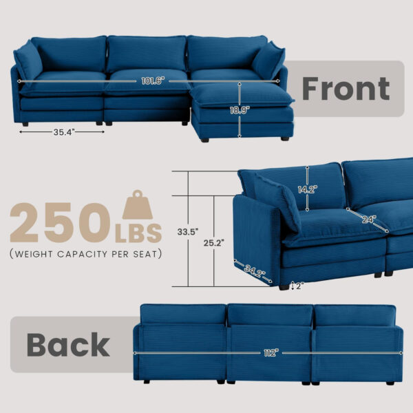 ROWHY Oversized Modular Sectional Sofa with Movable Ottoman, 112 Inch 4 Seat Modern Corduroy Sofa Set, Convertible L Shaped Couch for Living Room and Office, Beige