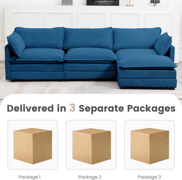 ROWHY Oversized Modular Sectional Sofa with Movable Ottoman, 112 Inch 4 Seat Modern Corduroy Sofa Set, Convertible L Shaped Couch for Living Room and Office, Beige